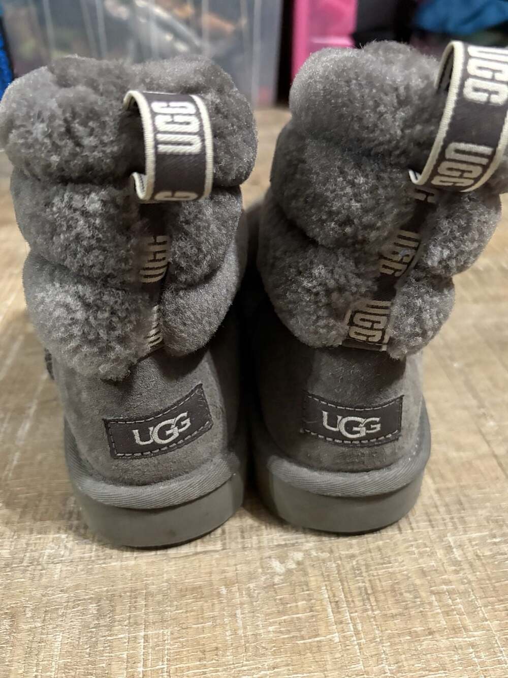 UGG Fluff Mini Quilted Boots Charcoal Grey Suede Size US 11